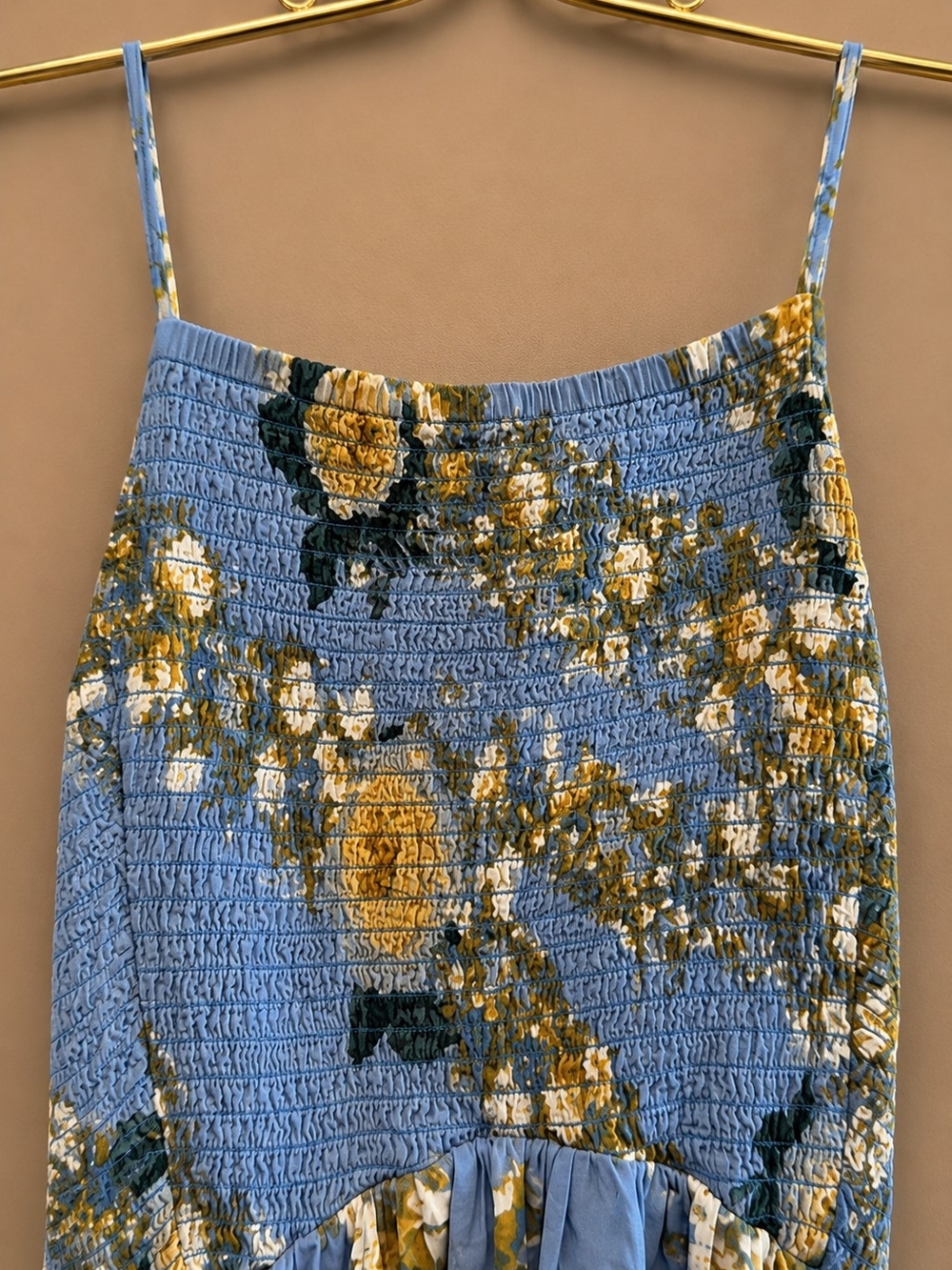 Free People Heat Wave Maxi Dress Allure Blue Combo Floral Smocked Boho Midi Sz.M - Picture 4 of 16